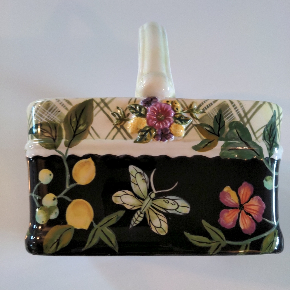 Vintage Tracy Porter The Jardiniere Collection Floral Serving Basket With Handle